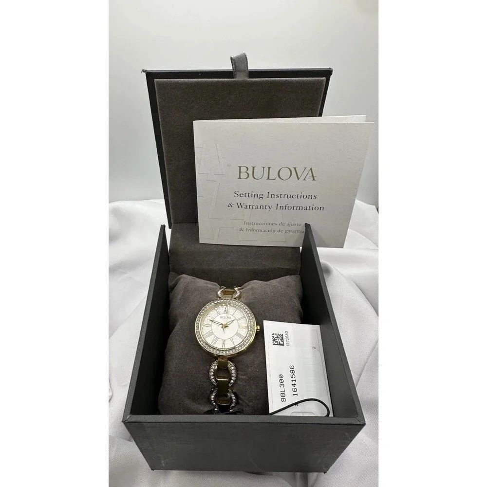 NEW!! Bulova Classic Crystal Bezel Stainless Steel Ladies Quartz Watch 98L300